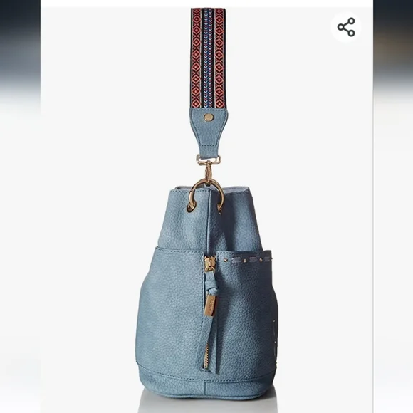 Steve Madden Handbag with Embroidered Guitar Strap Purse Bag New Blue Leather - Picture 4 of 17